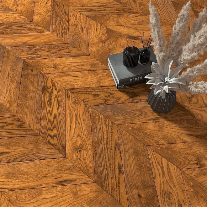 Паркет ёлка Gran Parte Французская ёлка 032 Амаретто Амаретто 15х110х460 - фото 1