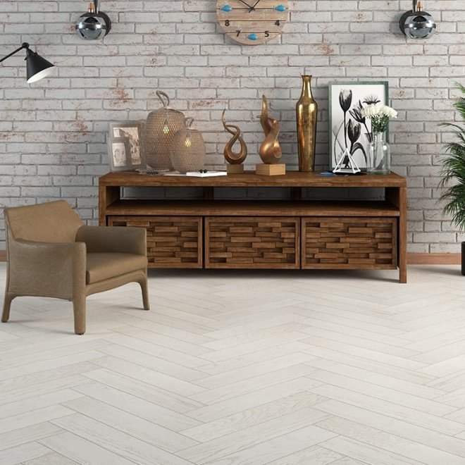 Паркет ёлка Gran Parte Венгерская ёлка 018 Бианко Бианко 15х110х550 - фото 1